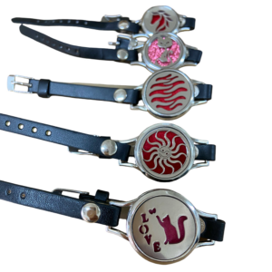 Pulsera difusora de aroma de acero y piel negra